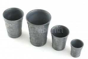 4 db-os ón díszpohár készlet, jelzett, különféle méretek, m: 5 cm - 11 cm