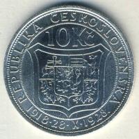 Csehszlovákia 1928. 10K Ag "Függetlenség 10. évfordulója" T:2