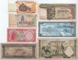 Kambodzsa 7db-os bankjegy tétel, mind klf 5-500R közötti címletek T:III,III-