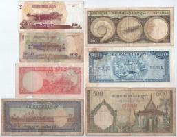 Kambodzsa 7db-os bankjegy tétel, mind klf 5-500R közötti címletek T:III,III-