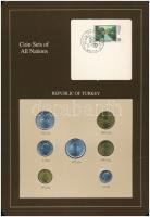 Törökország 1987-1989. 1L-500L (7xklf), "Coin Sets of All Nations" forgalmi szett felbélyegzett kartonlapon T:1-2 Turkey 1987-1989. 1 Lira - 500 Lira (7xdiff) "Coin Sets of All Nations" coin set on cardboard with stamp C:UNC-XF