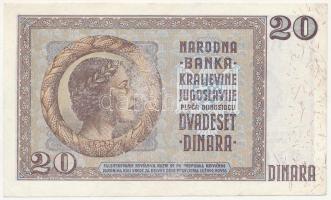 Jugoszlávia 1936. 20D nyomdahibás, halovány nyomat T:I-
Yugoslavia 1936. 20 Dinara with faint print...