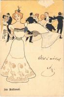 1899 (Vorläufer) Im Ballsaal / Szecessziós tánc, hölgy / Art Nouveau, lady, litho (Rb)