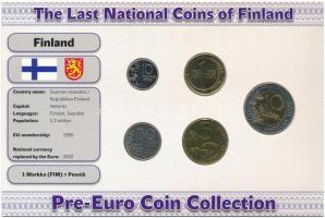 Finnország 1993-1999. 10p-10M (5xklf) forgalmi szett Az utolsó nemzeti érmék T:1-,2 Finland 1993-1999. 10 Penniä - 10 Markkaa (5xdiff) coin set The Last National Coins C:AU-XF