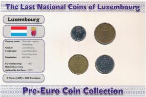Luxemburg 1982-1990. 1F - 50F (4xklf) forgalmi szett "Az utolsó nemzeti érmék" T:2,2- Luxembourg 1982-1990. 1 Franc - 50 Francs (4xdiff) coin set "The Last National Coins" C:XF,VF