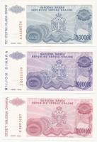 Horvátország / Krajnai Szerb Köztársaság 1994. 500.000D + 1.000.000D "Z 0000979" sorszámmal, pótkiadás + 10.000.000D T:I Croatia / Republic of Serbian Krajina 1994. 500.000 Dinara + 1.000.000 Dinara replacement note with "Z 0000979" serial number + 10.000.000 Dinara C:UNC