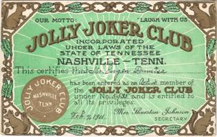 1911 Our Motto: Laugh with us. Jolly Joker Club lottery card. Art Nouveau (EK) (non PC)