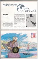 Bahrein 1992. 5f sárgaréz felbélyegzett borítékban, bélyegzéssel T:1 Bahrain 1992. 5 Fils brass in envelope with stamp and cancellation C:UNC