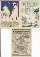 7 db második világháborús német katonai motívum képeslap ritka darabokkal: üdvözletek és NS (náci) p...