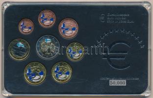Finnország 2008-2009. 1c-2E (8xklf) festett hátlapú forgalmi szett műanyag tokban T:1,1- Finland 2008-2009. 1 Cent - 2 Euro (8xdiff) painted backside, coin set in plastic case C:UNC,AU