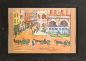 Rónai jelzéssel: Utcarészlet. Pasztell, papír. Kissé kopott üvegezett fa keretben, 47×56 cm