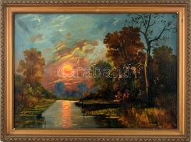 Ács I 1928 jelzéssel: Naplemente. Olaj, vászon. Dekoratív, kissé sérült fa keretben, 50×70 cm. Jóték...