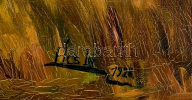 Ács I 1928 jelzéssel: Naplemente. Olaj, vászon. Dekoratív, kissé sérült fa keretben, 50×70 cm. Jóték...