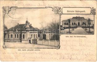 1910 Belényes, Beius; Görög katolikus püspöki palota és görögkeleti fiú internátus. Wagner Vilmos fényképész / bishop's palace and boys' boarding school. Art Nouveau, floral (fa)