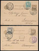 1896-1900 5 db díjkiegészített milleniumi díjjegyes képeslap külföldre, szép tétel