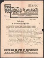 1934 Magyar Szállodás és Vendéglő sc. kiadvány Felhívás borravaló ügyben! c, nyomtatvány