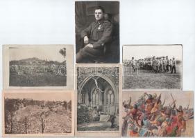 4 db katonai fotólap + 3 fotó + 3 háborús képeslap