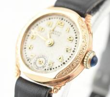 Arany (Au) 14K Panto watch női óra, bőr szíjjal, másodpercmutatóval, jelzett, nem jár, tok sérült, p...