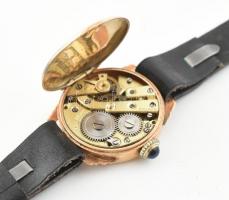 Arany (Au) 14K Panto watch női óra, bőr szíjjal, másodpercmutatóval, jelzett, nem jár, tok sérült, p...