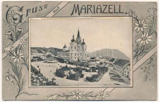 Mariazell. Leporellocard with 10 pictures. Art Nouveau, floral (small tear)