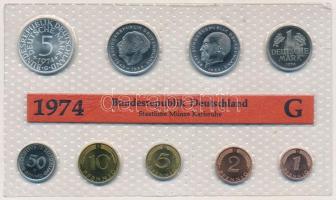 NSZK 1974G 1pf-5M (9xklf) forgalmi szett műanyag tokban T:BU GFR 1974G 1 Pfennig - 5 Mark (9xdiff) coin set in plastic case C:BU