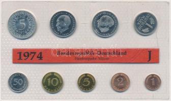 NSZK 1974J 1pf-5M (9xklf) forgalmi szett műanyag tokban T:BU GFR 1974J 1 Pfennig - 5 Mark (9xdiff) coin set in plastic case C:BU