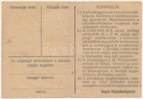 1946. 100.000AP nem kamatozó Pénztárjegy "Másra Át Nem Ruházható", "Főpénztár" b...