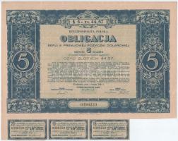 Lengyelország / Varsó 1931. "Dollár alapú Államkölcsön" kötvény 5$-ról, szelvényekkel T:I- Poland / Warsawa 1931. "Premium Dollar State Loan" bond about 5$, with coupons C:AU