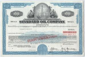 Amerikai Egyesült Államok 1976. Standard Oil Company részvénye 1000$-ról, felülbélyegzésekkel, lyukasztásokkal érvénytelenítve T:II- tűzőgép USA 1976. Standard Oil Company share about 1000 Dollars, with overprints, cancelled by holes C:VF needle holes