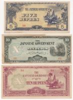Burma / Japán megszállás 1942-1944. 5R + 10R + Fülöp-szigetek / Japán megszállás 1943. 10P T:I--III fo. Burma / Japanese occupation 1942-1944. 5R + 10 Rupees + Philippines / Japanese occupation 1943. 10 Pesos C:AU-F spotted