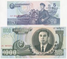 Észak-Korea 1998. 5W + 2006. 1000W T:I North Korea 1998. 5 Won + 2006. 1000 Won C:UNC
