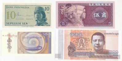 Vegyes: 4db-os kínai, indonéz, kambodzsai bankjegy tétel T:I Mixed: 4pcs of Chinese, Indonesian and Cambodian banknote lot C:UNC