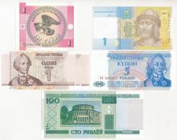 Vegyes: 5db-os fehérorosz és ukrán bankjegy tétel T:I Mixed: 5pcs of Belaussian and Ukranian banknote lot C:UNC