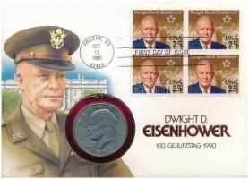 Amerikai Egyesült Államok 1972. 1$ Eisenhower Cu-Ni felbélyegzett borítékon, bélyegzéssel T:2 USA 1972. 1 Dollar Eisenhower Cu-Ni in envelope with stamp C:XF