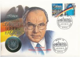 NSZK 1990J 1M Cu-Ni felbélyegzett borítékon, alkalmi bélyegzéssel T:1- GFR 1990J 1 Mark Cu-Ni in envelope with stamp C:AU