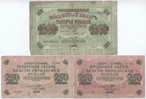 Orosz Birodalom 1912-1917. (1917) 250R Szign.: Shipov (2x) + 1912-1917. (1909) 1000R Szign.: Shipov T:III,III- Russian Empire 1912-1917. (1917) 250R Szign.: Shipov (2x) + 1912-1917. (1909) 1000 Rubles Sign.: Shipov C:F,VG