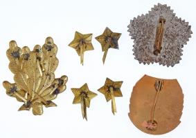 Románia ~1960-1980. 7db-os vegyes szocialista jelvény tétel, közte 4db vállap csillag + "Haza v...