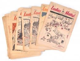 1954 Ludas Matyi 35 lapszáma, többek közt Kassowitz Félix, Szűr-Szabó József, Toncz Tibor karikatúráival; vegyes, részben rossz állapotban