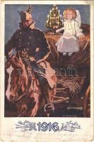 1916 Kriegsfürsorgeamt des K.u.K. Kriegsministeriums / WWI Austro-Hungarian K.u.K. military art postcard with Christmas and New Year greeting s: K. A. Wilke (b)