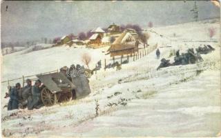 Gebirgsgeschütze in Serbien. Weltkrieg 1914-1916 / WWI Austro-Hungarian K.u.K. military, mountain guns in Serbia in winter (kopott sarkak / worn corners)
