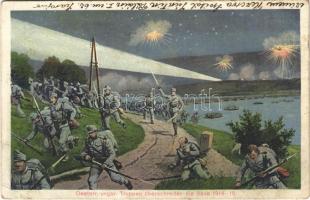 1916 Oesterr.-ungar. Truppen überschreiten die Save 1914-15 / WWI Austro-Hungarian K.u.K. military art postcard, troops crossing the River Sava (r)
