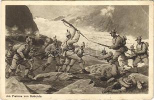 Am Plateau von Doberdo / WWI Austro-Hungarian K.u.K. military art postcard, mountain troops on the Italian front (EB)