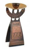 Szovjet iparművész fém gyertyatartó, jelzett, kis kopásnyomokkal, karcolásokkal, m: 21 cm
