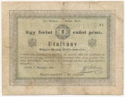 1849. 1Ft Almássy vízjeles papíron, F1 betűjel T:IV Hungary 1849. 1 Forint Almássy on watermarked paper, with F1 prefix C:G  Adamo G105
