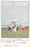 1915 Édes Hazánk nyugodt lehetsz! / WWI Austro-Hungarian K.u.K. military art postcard, patriotic propaganda (EK)