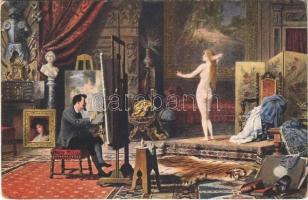 Modell / Erotic nude lady art postcard. Galerie U.P. 510. s: C. Schweninger (EK)