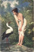 Unterhandlung / Erotic nude lady art postcard. Salon J.P.P. 1120. s: Schweninger (EK)