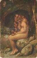 Pandora / Erotic nude lady art postcard. Edizione dArte Raffaello s: Kennington (szakadás / tear)