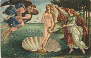 Die Geburt der Venus / Erotic nude lady art postcard. Stengel litho s: Botticelli (EB)