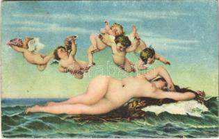 Die Geburt der Venus / Erotic nude lady art postcard. Stengel s: Cabanel (fl)